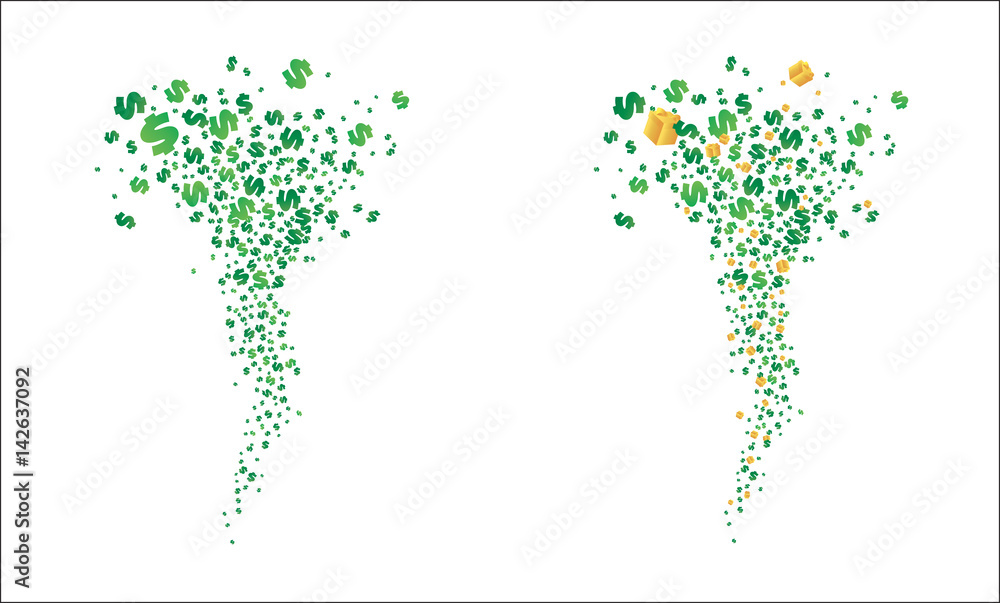 Fototapeta premium Flying hearts and gifts, tornado. Vector illustration
