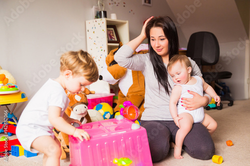 Stress mom with children