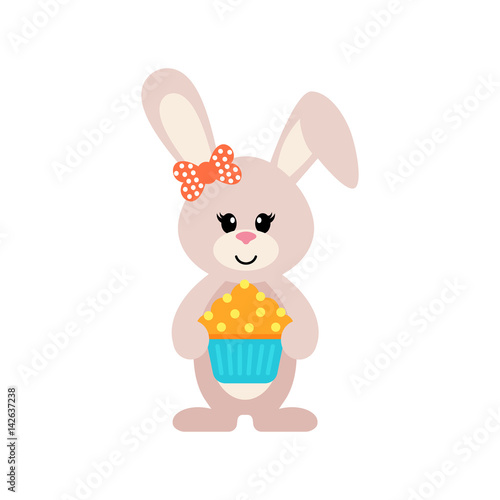 easter cartoon bunny girl with a cake