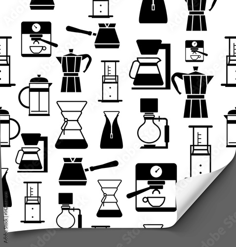 Icons of methods of brewing coffee on white background. Vector illustration. Can be use for template your design, promotion, advertising.