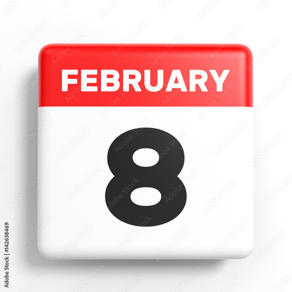 February 8. Calendar on white background. February 8. Calendar on white background.