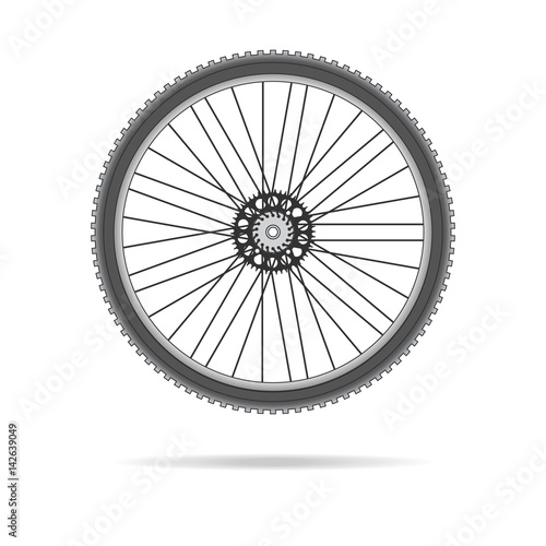 Bicycle wheel with chain ring vector isolated.