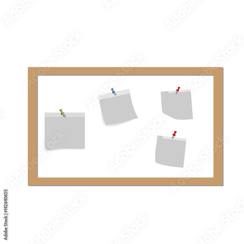 Bulletin board hanging on brick wall full of tasks on sticky note cards. Development, team work, agenda, to do list. vector illustration in flat style with long shadow