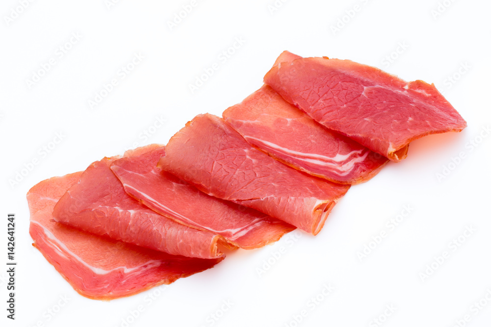 Pork ham slices isolated on white background. Pork ham slices isolated on white background.