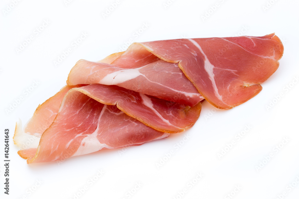 Pork ham slices isolated on white background. Pork ham slices isolated on white background.