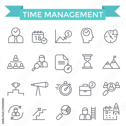 Time management concept icons, thin line, flat design