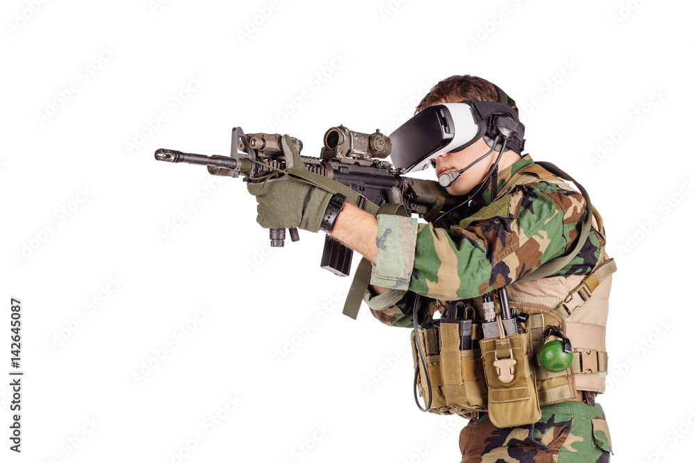 soldier wearing virtual reality glasses. soldier wearing virtual reality glasses.