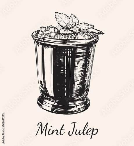 Cocktail Mint Julep for the Derby Hand Drawing Vector Illustration