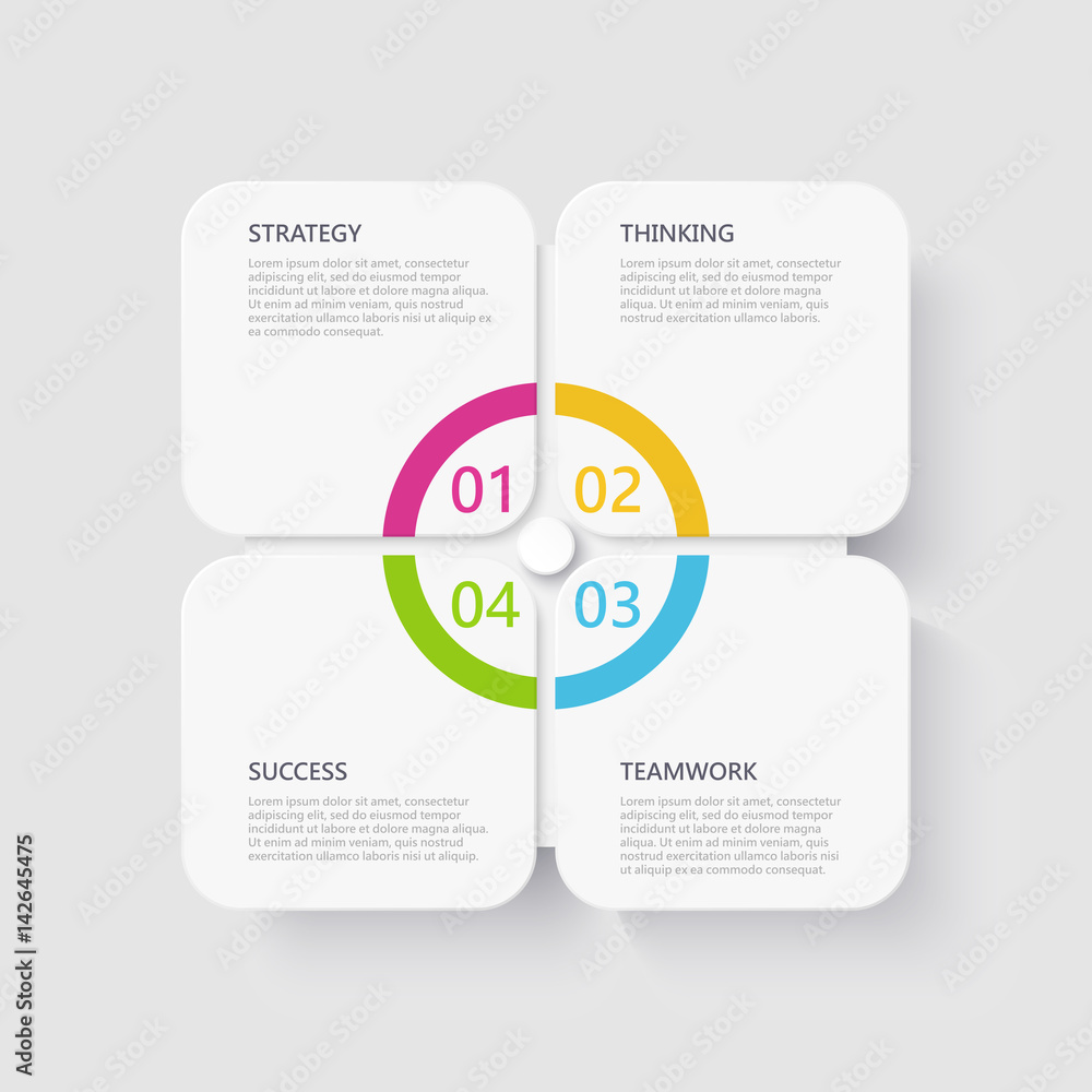 Modern 3D infographic template with 4 steps for success. Business square elements template with options for brochure, diagram, workflow, timeline, web design. Vector EPS 10 Modern 3D infographic template with 4 steps for success. Business square elements template with options for brochure, diagram, workflow, timeline, web design. Vector EPS 10