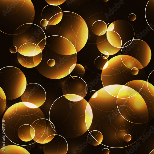 Dark seamless background with laser neon gold circles