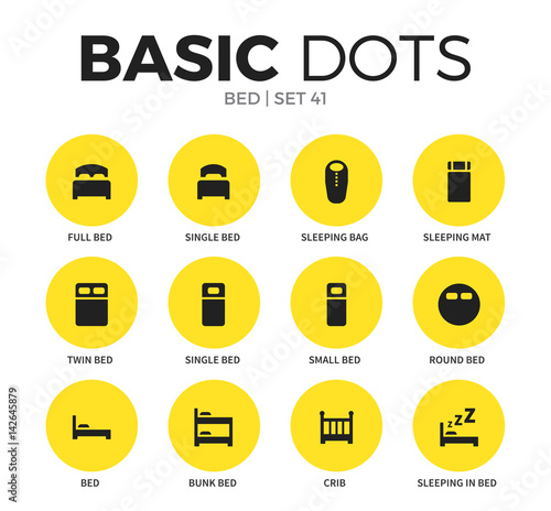 Bed flat icons vector set