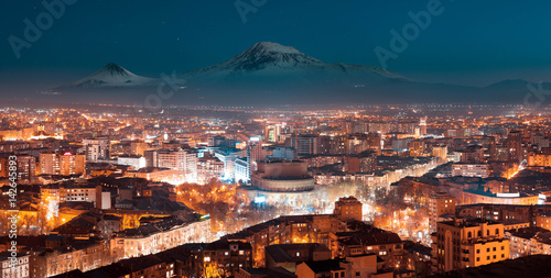 Night in Yerevan, Armenia from Cascade