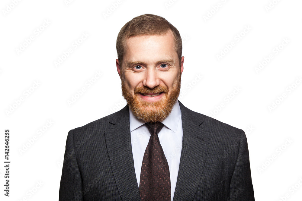 Happy smilely businessman looking at camera with toothy smile. isolated on white, looking at camera. Happy smilely businessman looking at camera with toothy smile. isolated on white, looking at camera.