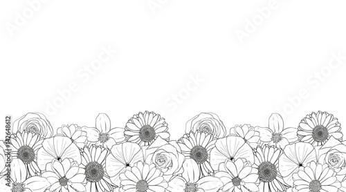 Seamless vector flowers pattern isolated on white background. Flower isolated against white.
