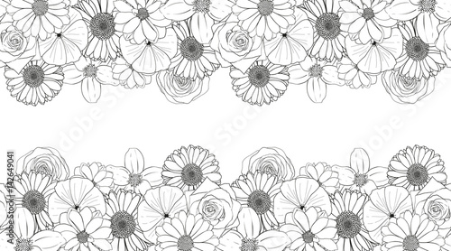 Seamless vector flowers pattern isolated on white background. Flower isolated against white.