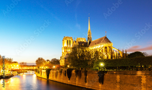 Notre Dame cathedral in evening, Paris.
