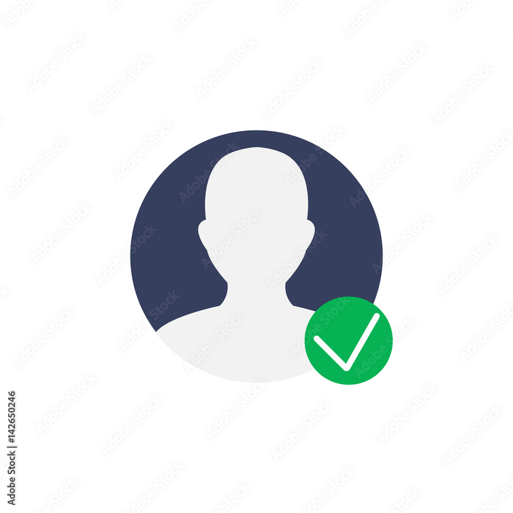 User profile symbol with check mark. verified account icon vecto User profile symbol with check mark. verified account icon vecto