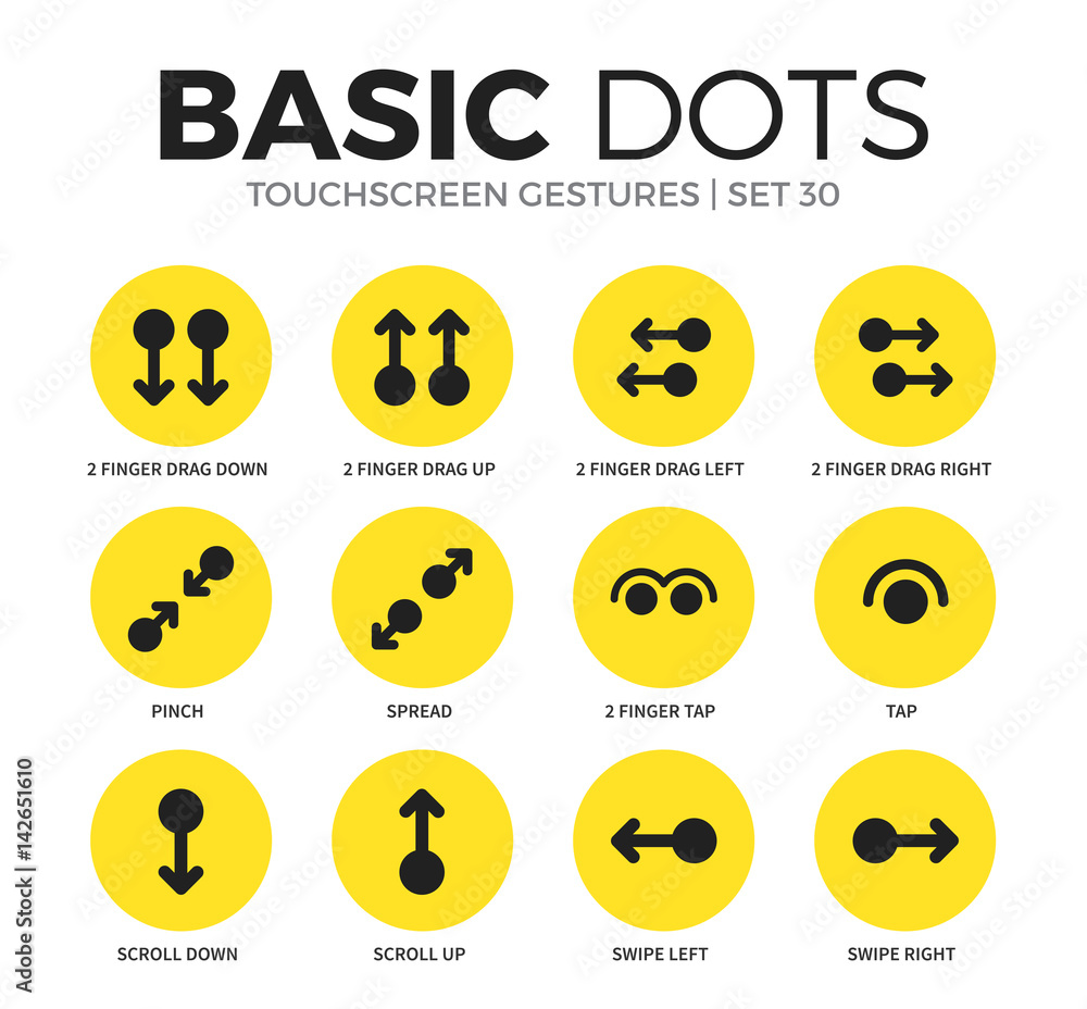 Fototapeta premium Touchscreen gestures flat icons vector set