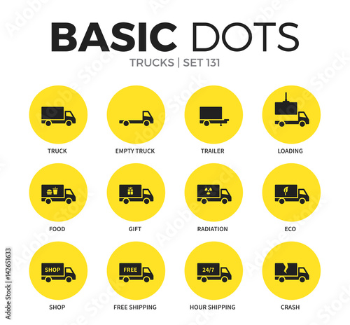 Trucks flat icons vector set
