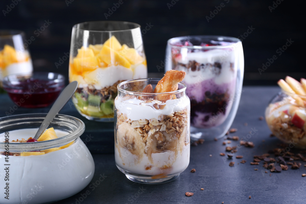 Delicious different desserts on table Delicious different desserts on table