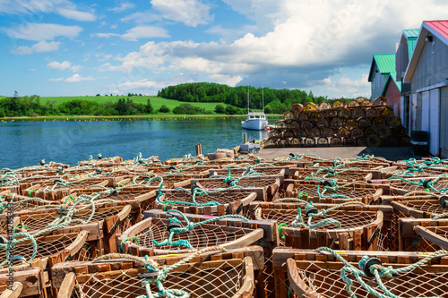 Foto Lobster traps on a wharf in rural Prince Edward Island, Canada.