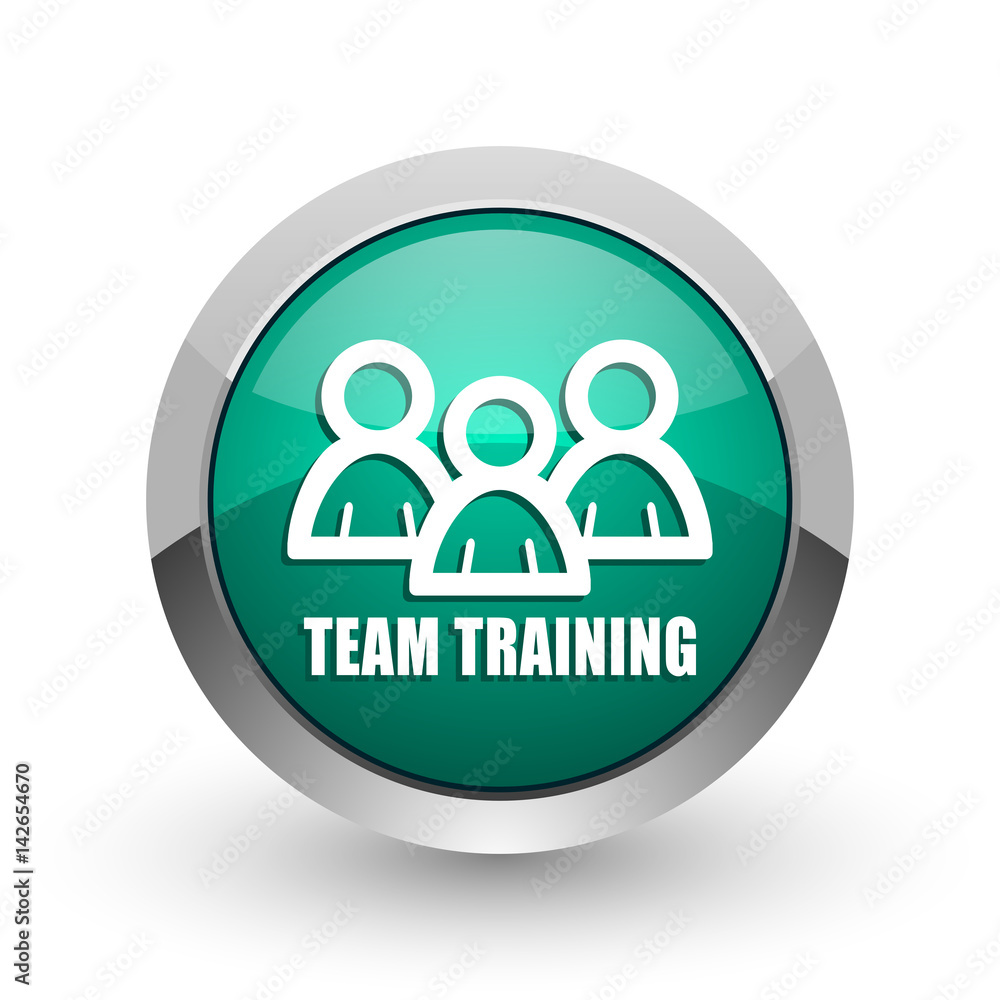 Team training silver metallic chrome web design green round internet icon with shadow on white background. Team training silver metallic chrome web design green round internet icon with shadow on white background.