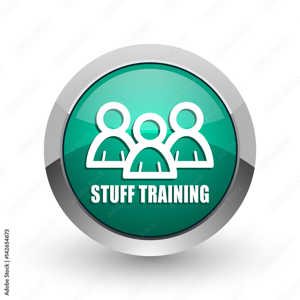 Stuff training silver metallic chrome web design green round internet icon with shadow on white background. Stuff training silver metallic chrome web design green round internet icon with shadow on white background.