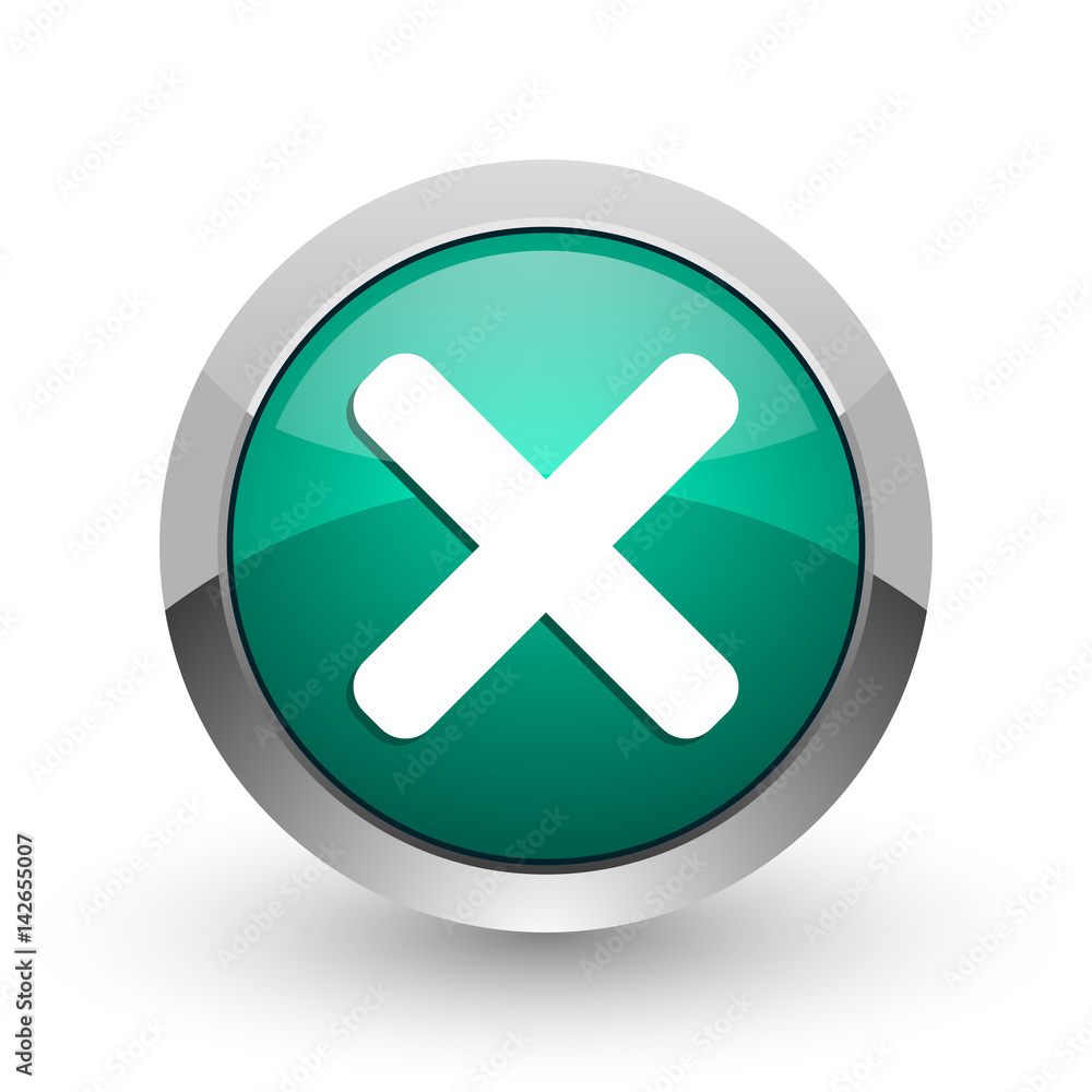 Cancel silver metallic chrome web design green round internet icon with shadow on white background. Cancel silver metallic chrome web design green round internet icon with shadow on white background.