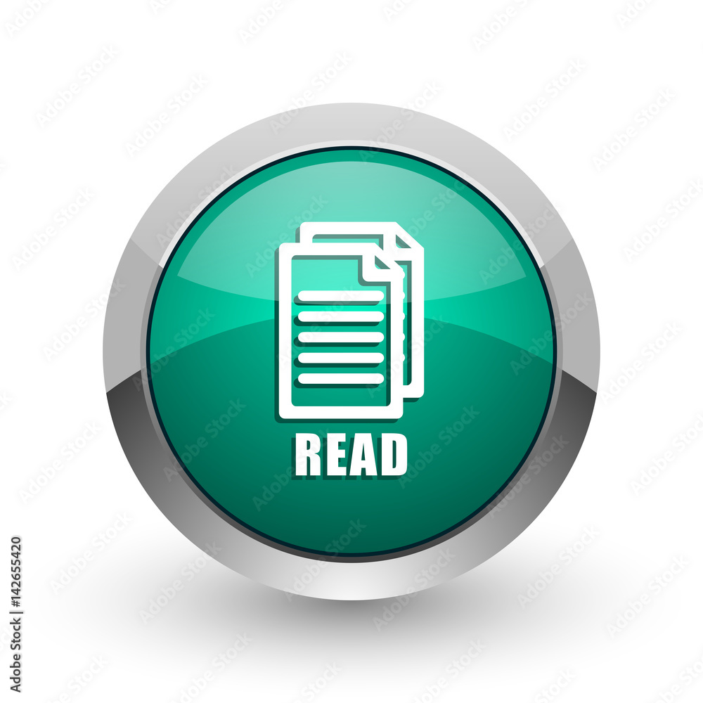 Read silver metallic chrome web design green round internet icon with shadow on white background. Read silver metallic chrome web design green round internet icon with shadow on white background.