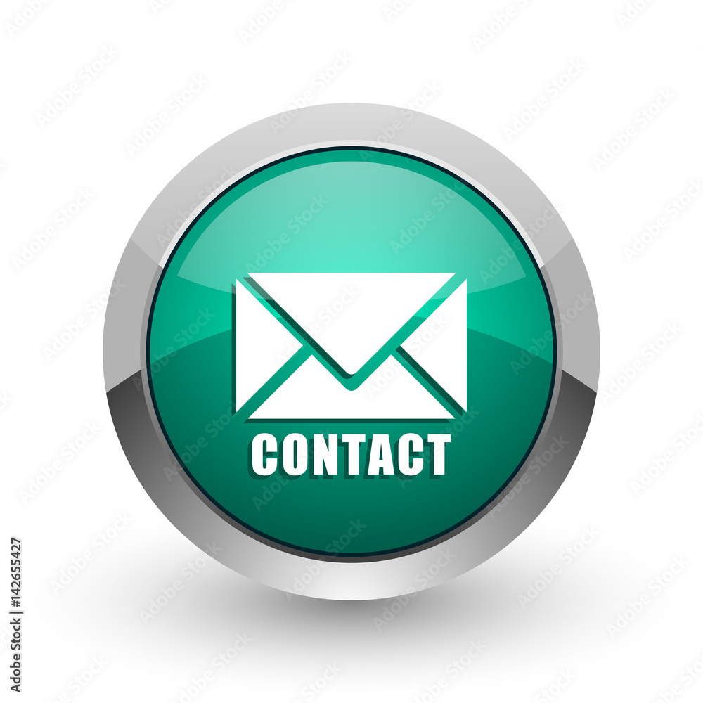 Email silver metallic chrome web design green round internet icon with shadow on white background. Email silver metallic chrome web design green round internet icon with shadow on white background.