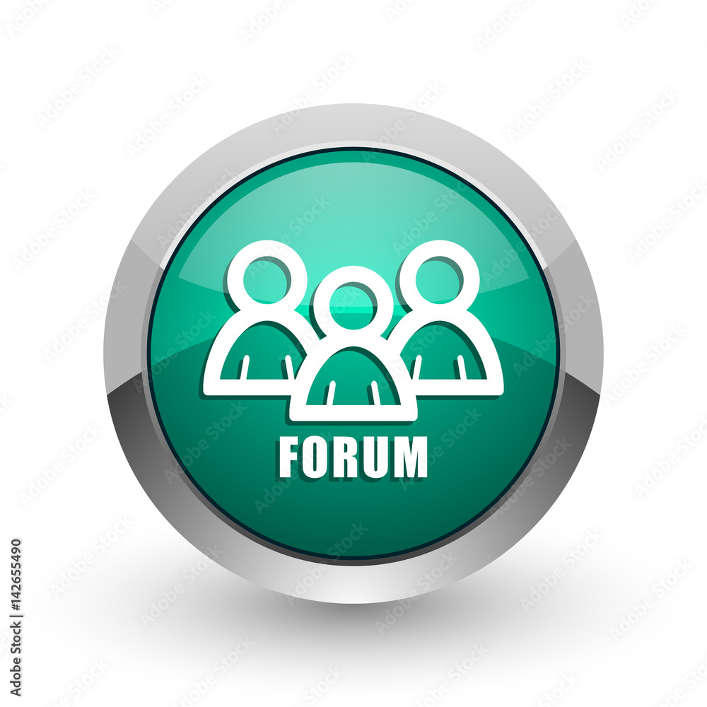 Forum silver metallic chrome web design green round internet icon with shadow on white background. Forum silver metallic chrome web design green round internet icon with shadow on white background.