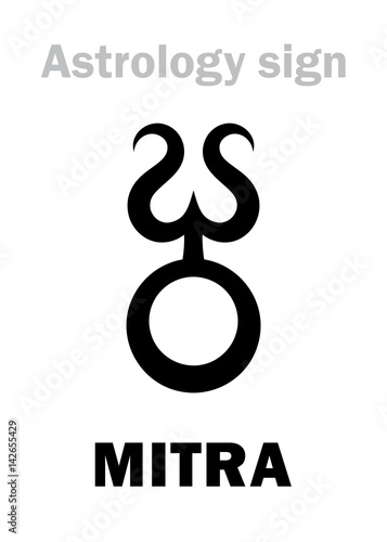 Astrology Alphabet: MITRA, massive trans-neptunian planetoid. Hieroglyphics character sign (single symbol).