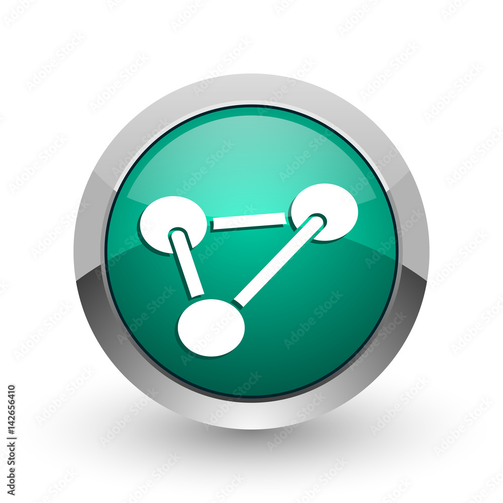 Chemistry silver metallic chrome web design green round internet icon with shadow on white background. Chemistry silver metallic chrome web design green round internet icon with shadow on white background.