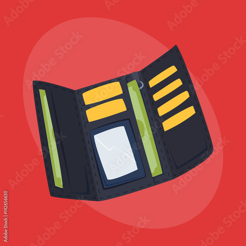 Purse wallet with money vector ico for shopping buy business financial payment bag and accessory object trendy cash wealth vector illustration.