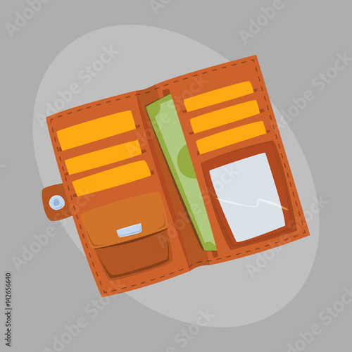Purse wallet with money vector ico for shopping buy business financial payment bag and accessory object trendy cash wealth vector illustration.