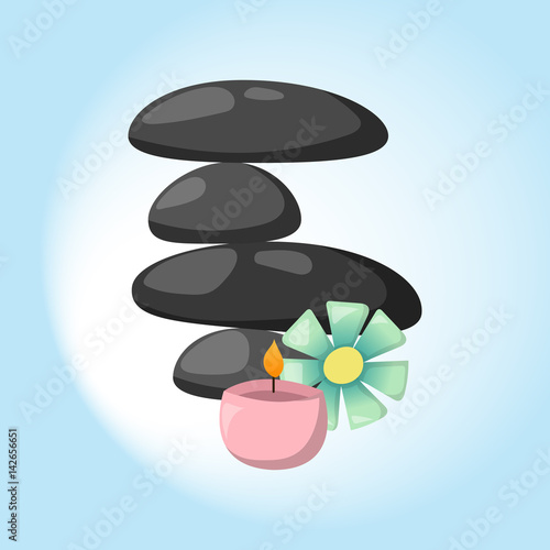 Pyramid from sea pebble relax heap stones isolated and healthy wellness black massage meditation natural tool spa balance therapy zen vector illustration.