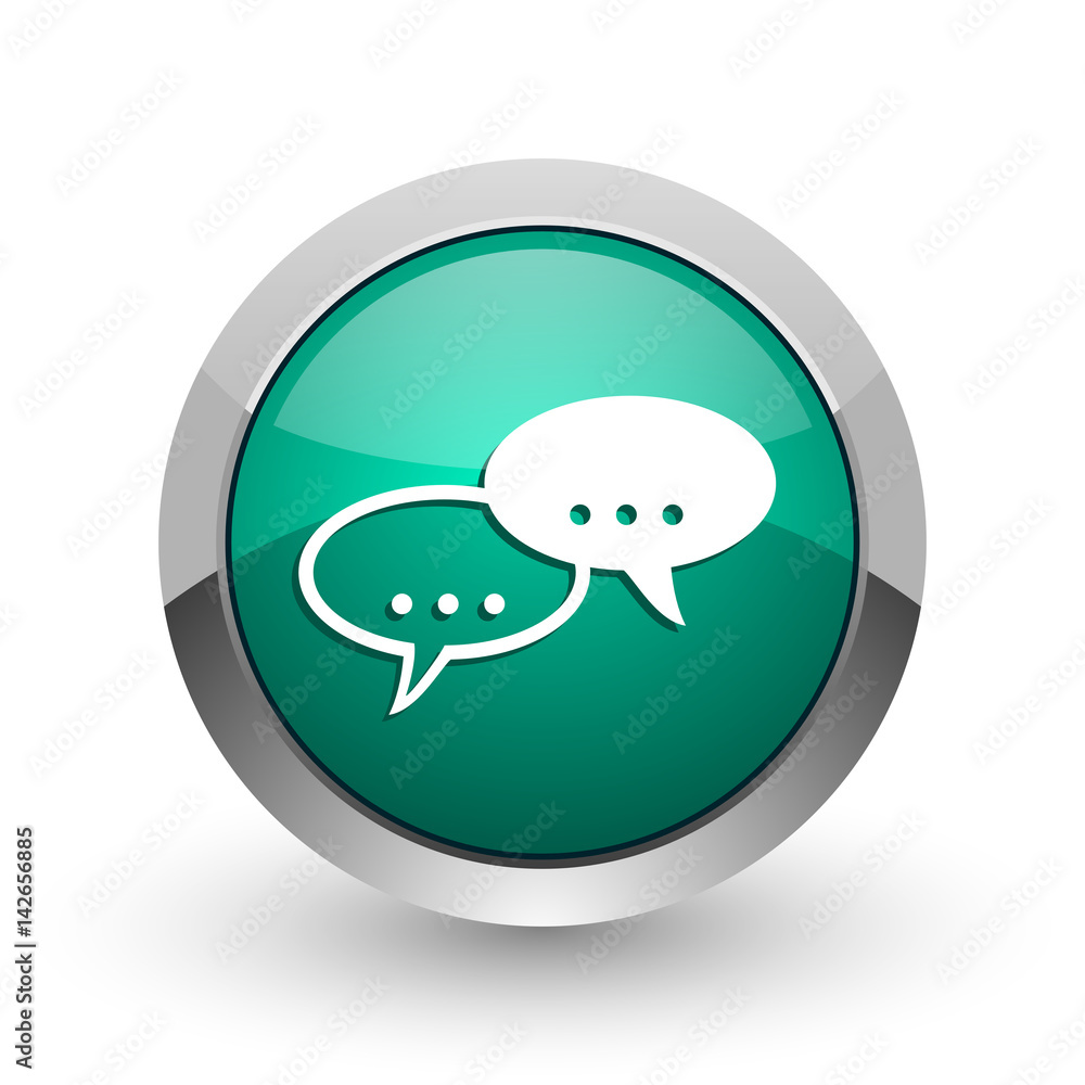 Forum silver metallic chrome web design green round internet icon with shadow on white background. Forum silver metallic chrome web design green round internet icon with shadow on white background.