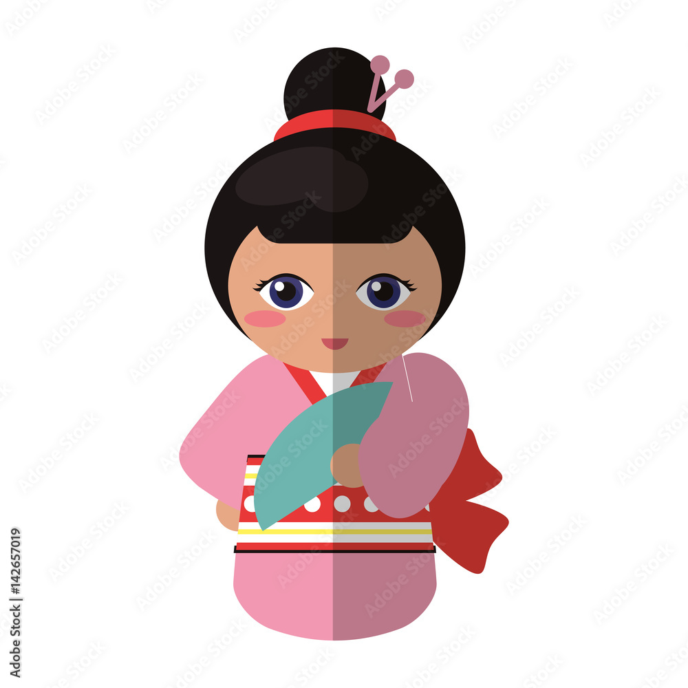 cute kokeshi doll traditional costume japanese vector illustration eps 10