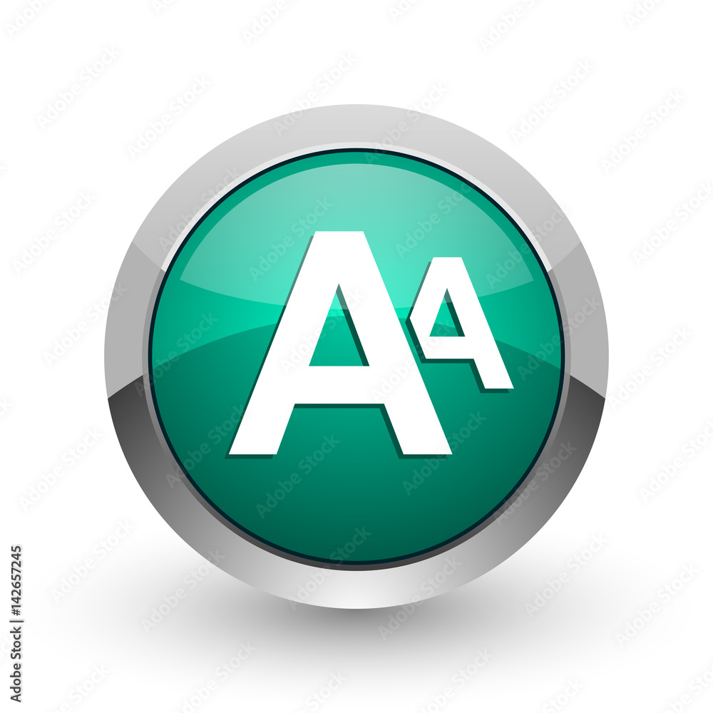 Alphabet silver metallic chrome web design green round internet icon with shadow on white background. Alphabet silver metallic chrome web design green round internet icon with shadow on white background.