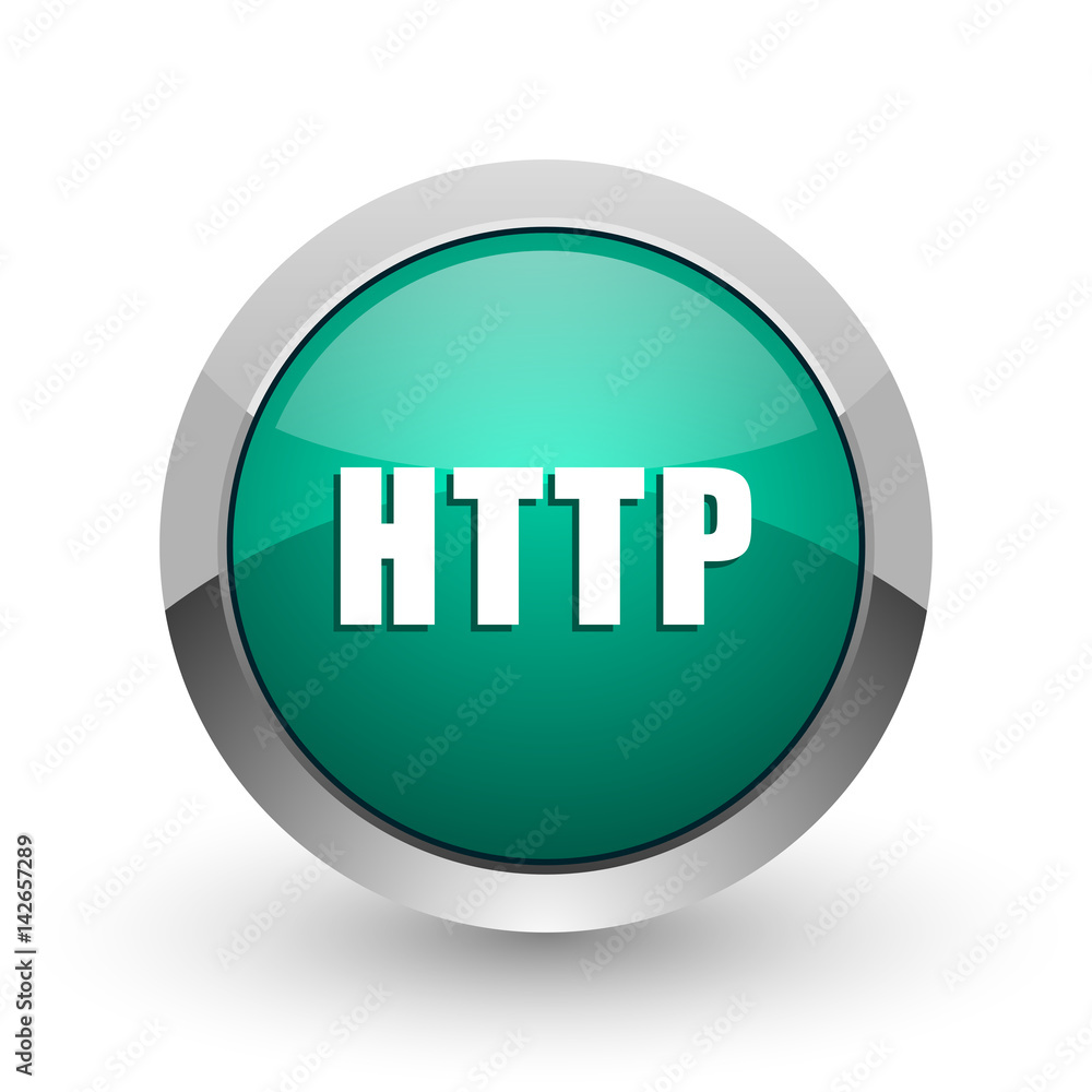 Http silver metallic chrome web design green round internet icon with shadow on white background. Http silver metallic chrome web design green round internet icon with shadow on white background.