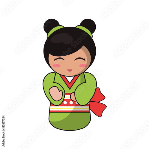 cute kokeshi doll tradition japanese vector illustration eps 10