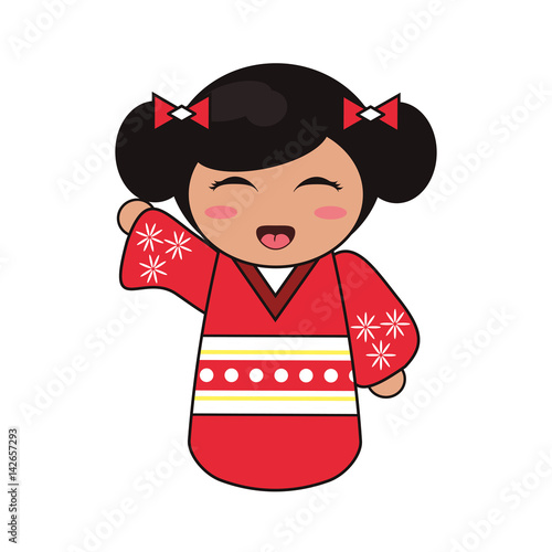 cute kokeshi doll tradition japanese vector illustration eps 10