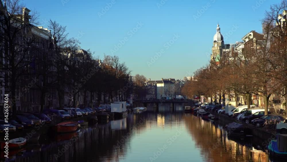 4k Tradicional dutch houses near a canal in the street of center Amsterdam-Dan 4k Tradicional dutch houses near a canal in the street of center Amsterdam-Dan