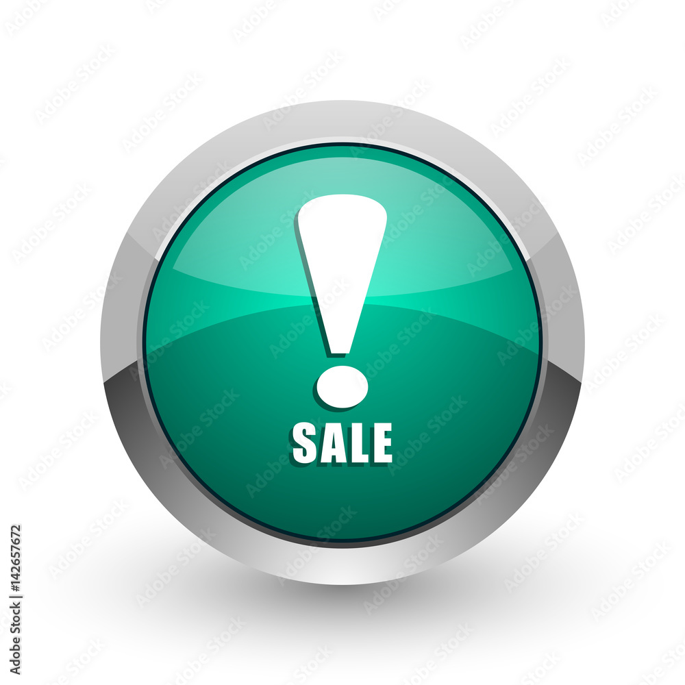 Sale silver metallic chrome web design green round internet icon with shadow on white background. Sale silver metallic chrome web design green round internet icon with shadow on white background.