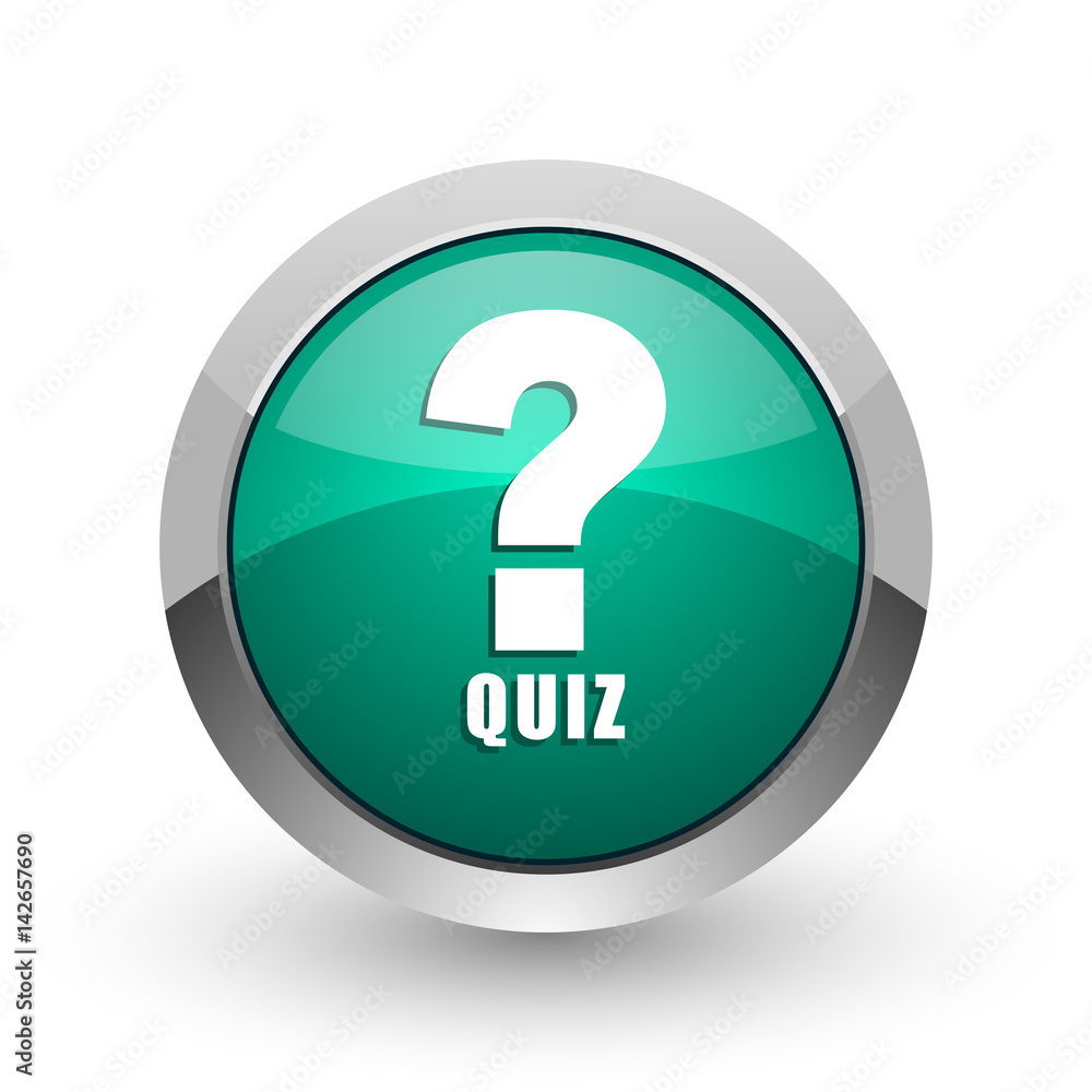 Quiz silver metallic chrome web design green round internet icon with shadow on white background. Quiz silver metallic chrome web design green round internet icon with shadow on white background.