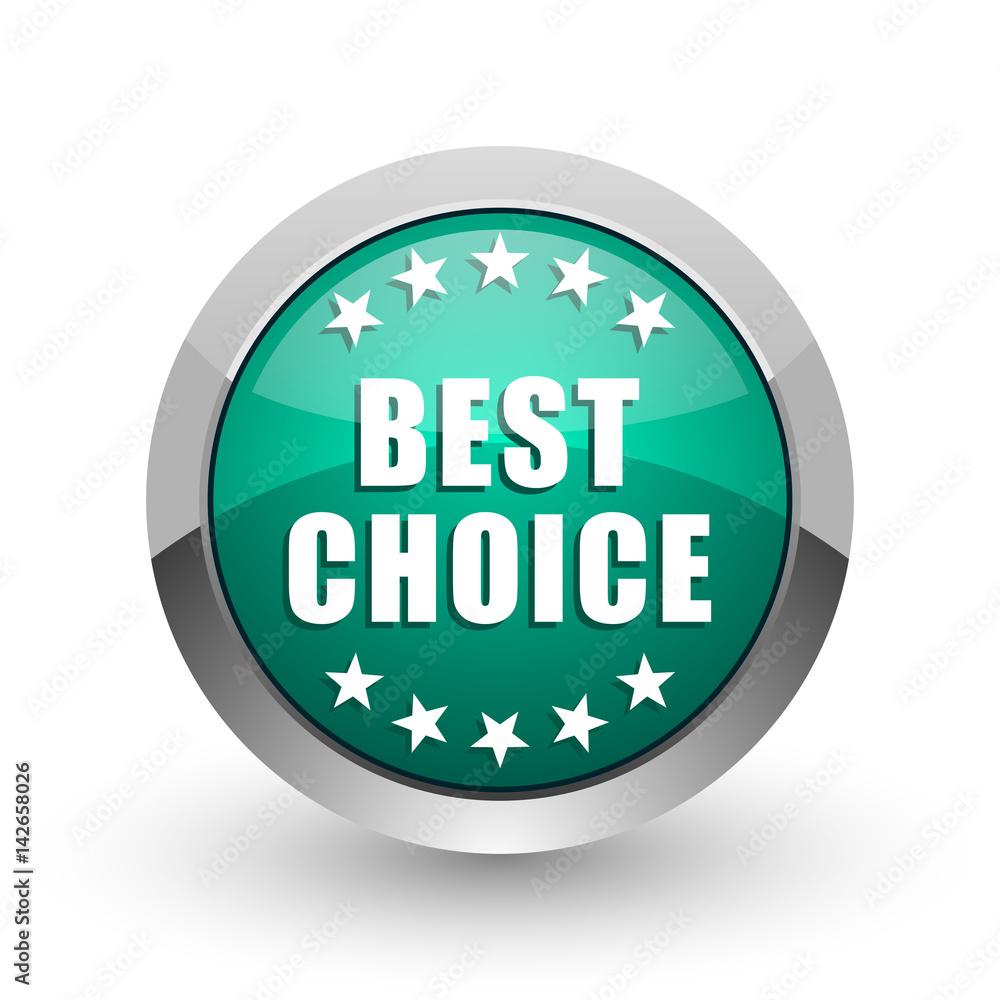 Best choice silver metallic chrome web design green round internet icon with shadow on white background. Best choice silver metallic chrome web design green round internet icon with shadow on white background.