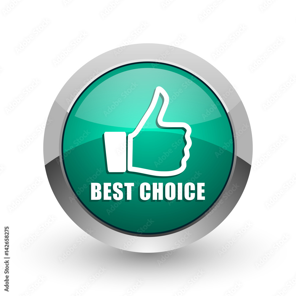 Best choice silver metallic chrome web design green round internet icon with shadow on white background. Best choice silver metallic chrome web design green round internet icon with shadow on white background.