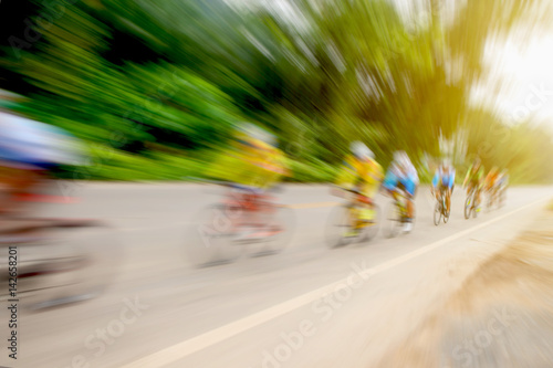 Cycling on the road. Motion blur photo.