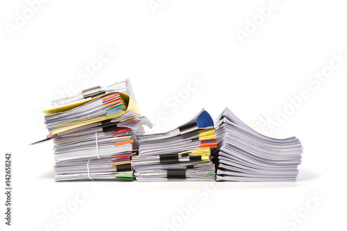 Stack of business papers isolated on white background
