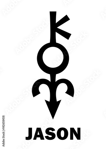 Astrology Alphabet: JASON (Chiron), hypothetical massive asteroid (planetoid between Saturn and Uranus, now identified as Chiron). Hieroglyphics character sign (original single symbol).
